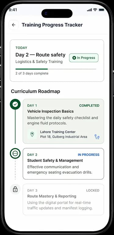 GoSirat Driver Training Program GoSirat driver training program covering defensive driving, child safety, communication, and emergency response.